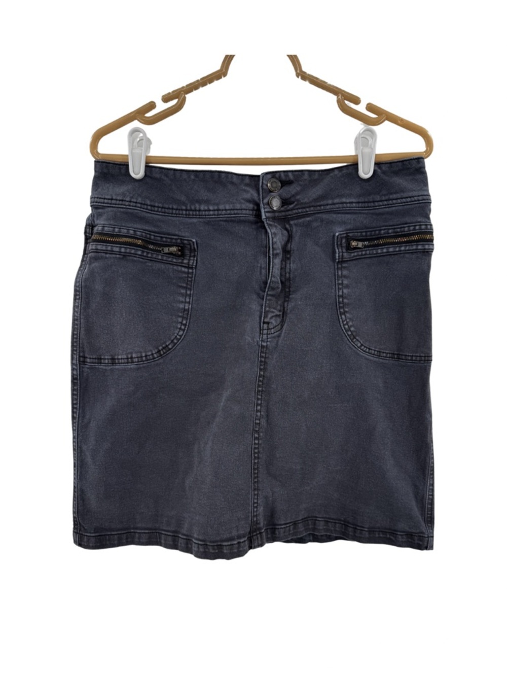 Prana Women's Mini Jean Skirt denim washed black stretch pockets 12 casual